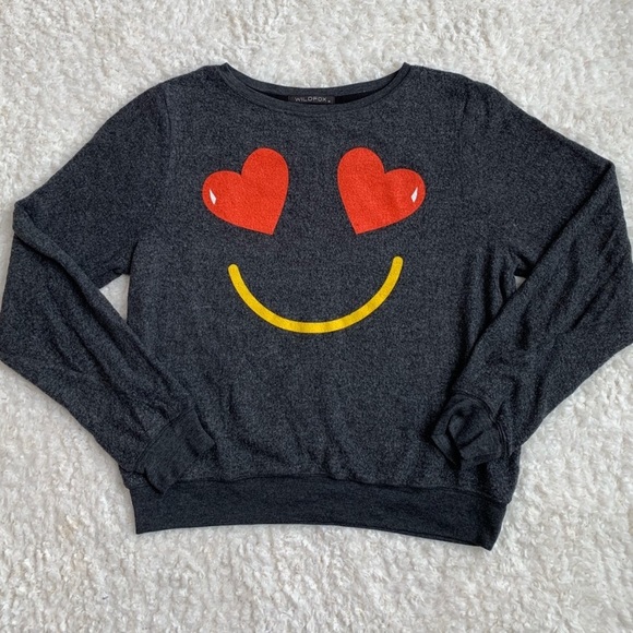 NWOT Wildfox Heart Eyes Smiling Hearts Pullover M - Picture 2 of 9